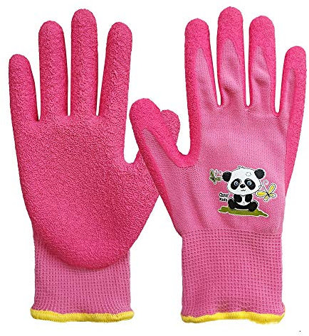 QEAR Safety Gartenhandschuhe für Kinder von 7 bis 9 Jahren, Handfläche aus Gummi, widerstandsfähig gegen Wasser und Schmutz, rosa