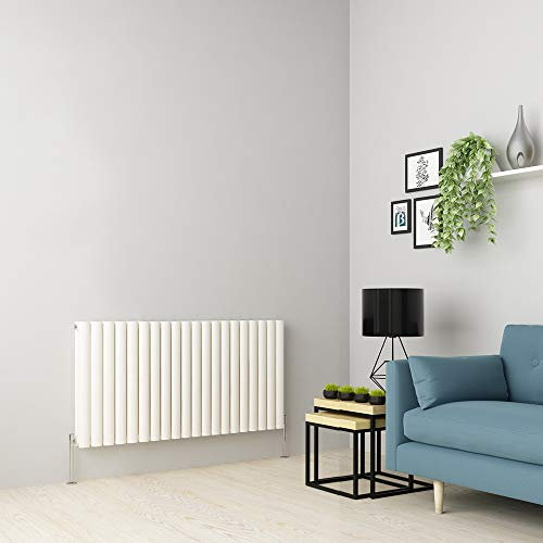 Warmehaus Horizontal Column Designer Radiator Oval Panel Double White 600 x 1000mm - Modern Central Heating Space Saving Radiators - Perfect for Bathrooms, Kitchen, Hallway, Living Room