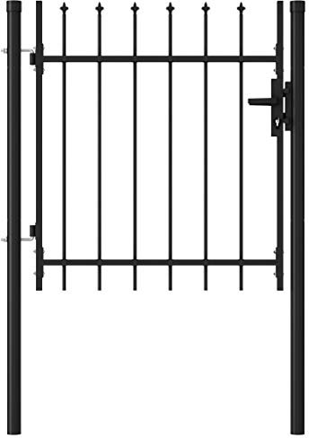 Festnight Fence Gate Single Door with Spike Top Garden Gate Barrier Edging Provide Privacy and Security Steel 1x1 m Black