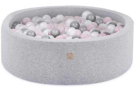 MISIOO Smart Bällebad - Kinder für Baby Zimmer - 200 Bälle - Spielzeug - Maschinenwaschbar - Öko-Tex - 90 x 30 cm - Hellgrau - Rosa/Weiß/Silber