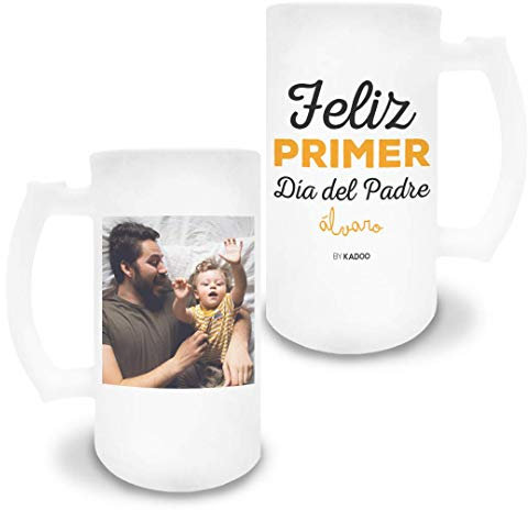 Kadoo Regalos Jarra de Cerveza de Cristal Esmerilado Personalizada Día del Padre Feliz Primer Día del Padre (Foto)