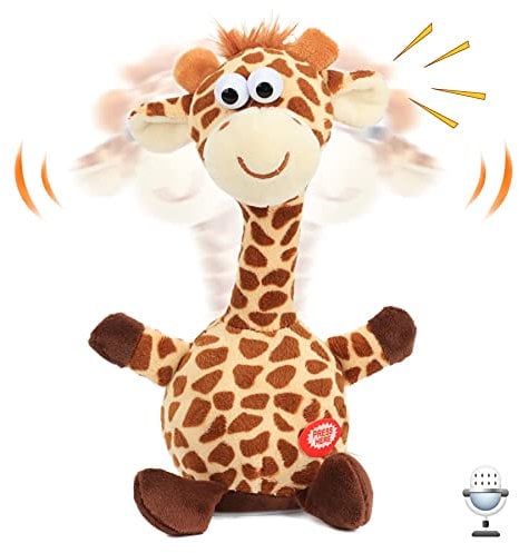 Hopearl Giraffa parlante ripete quello che dici, testa tremante, giocattolo animato interattivo, amico di peluche parlante, festa di compleanno per bambini, 24 cm