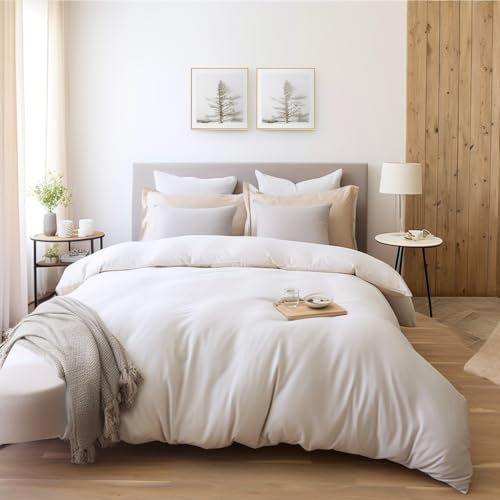 AYSW Bettwäsche gebürstet Microfaser 1 Bettbezug 155x220cm + 1 Kopfkissenbezug 80x80cm mit Reißverschluss Weiß