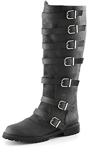 XDXDO Stivali medievali con 7 Fibbia, PU in Pelle da Uomo Steampunk Boots Ginocchio Lacci Shoes Shoes Stivale in Costume da Equitazione Larp per Cosplay,Nero,45