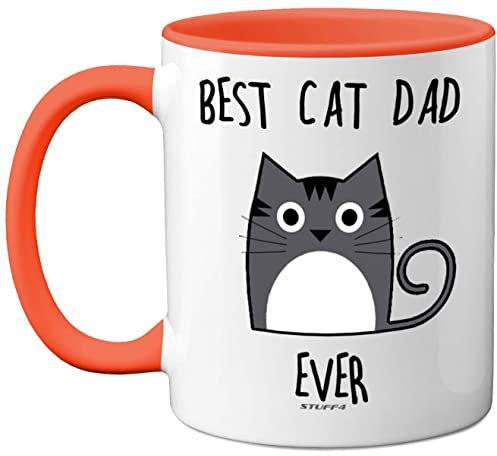 Stuff4 Best Cat Dad Ever Mug, Gifts for Cat Lovers, Dad Gifts, Cute Mugs for Men, Funny Coffee 11oz Ceramic Dishwasher Safe Premium Orange Handle