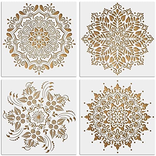 MWOOT 4 Stück Groß Mandala Dot Schablonen Stencils Kit, Wiederverwendbares Malerei Vorlage Zubehör, DIY Blume Schablone zum Malen an der Wand Fliesen Segeltuch Kissen Dekoration (30x30CM)