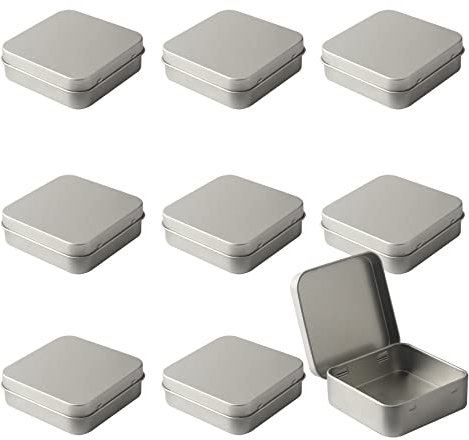 ZEOABSY 20 Pezzi Scatola di Metallo Latta, 70 x 70 x 22 mm, Argento Quadrato Incernierato Lattine Mini Contenitori Tin Metallo Portatili per Casa Organizzatore Stoccaggio