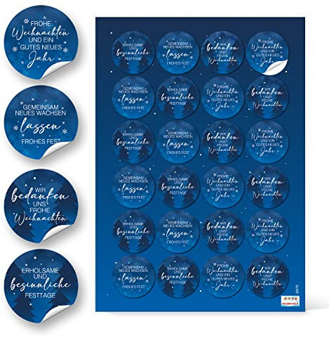 Logbuch-Verlag 24 runde Weihnachtsaufkleber blau weiß Weihnachtsgrüße Firma Weihnachtssticker Kunden Mitarbeiter Geschenke Ø 4 cm