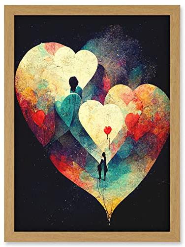 Doppelganger33 LTD Abstract Love Hearts Night Sky Painting Modern Artwork Framed Wall Art Print A4