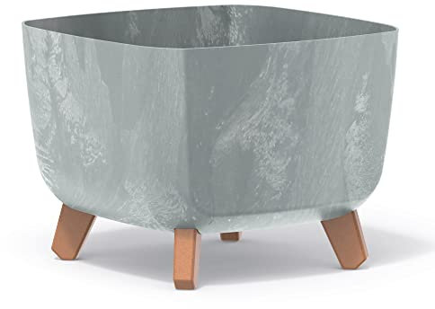 URBNLIVING Fioriera grande quadrata dall'aspetto moderno e basso, per interni ed esterni, con gambe in legno (cemento)