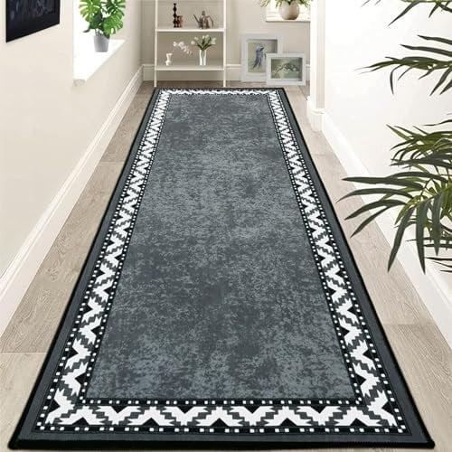 Rururug Carpet Runner for Hallways Non Slip 66 x 240 cm, Soft Washable Low Pile Runner Rug for Bedroom Kitchen Entrance Laundry, Grey