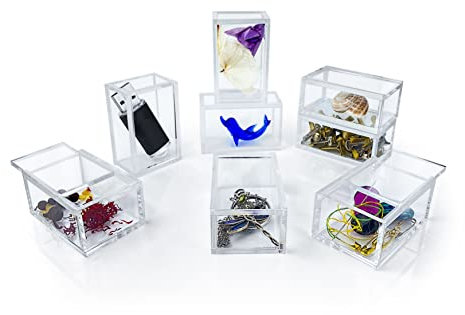 scriptdocs 10 Stück Transparente Schmuckschachtel mit Schiebedeckel - Langlebige Acryl Box für Klammern, Nägel, Trockenblumen & Andenken - Platzsparende Mehrzweck Schmuck Organizer - 56 x 36 x 26 mm