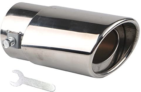 All-Pie 1x Universal Edelstahl Endrohr Auspuff Auto Auspuffblende Ellipse schräg mit Schraubenschlüssel