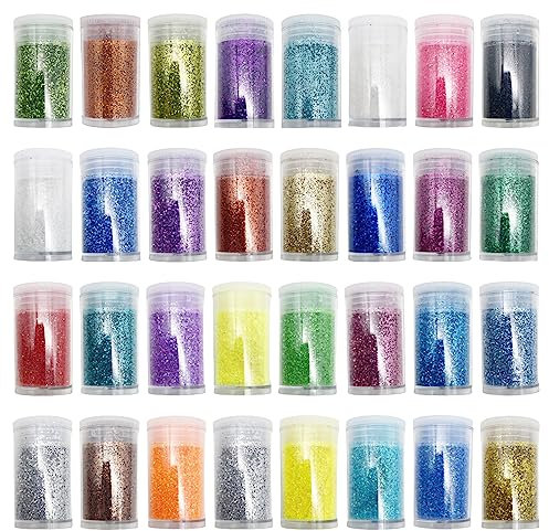 32 Colori Glitter Polvere，Polvere Glitter Decorazioni, per Decorazione, Nail Art, Cartoline, Carta