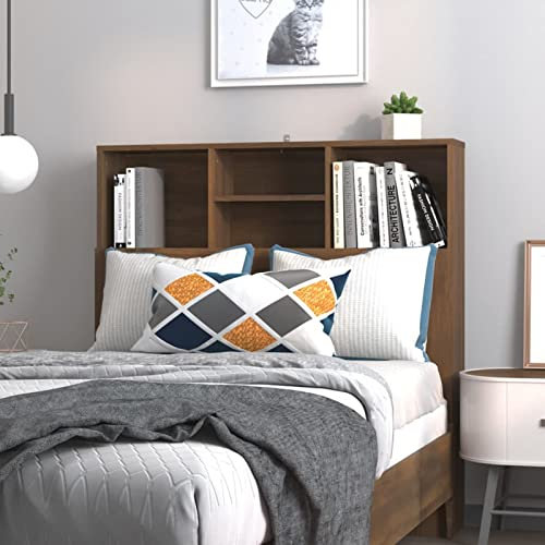 Homgoday Bett-Kopfteil mit Ablagen Kopfteil-Regal Wand-Kopfteil mit Fächer Kopfenden Bücherregal-Kopfteil für Bett Bettgestell Bettrahmen Schlafzimmer Braun Eichen-Optik 100x19x103,5 cm