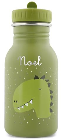 Trixie Gourde pour enfant en acier inoxydable Motif dinosaure 350 ml Avec nom Pour filles et garçons Anti-fuite et adaptée aux enfants