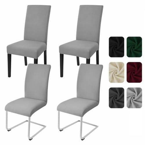 Yugarlibi Dining Chair Covers Set of 4 Stretch Chair Slipcovers Swing Chair Elastic Removable Dining Room Chair Covers Reusable Washable Chair Protector for Hotel Banquet Ceremony (Light Grey, 4 pcs)