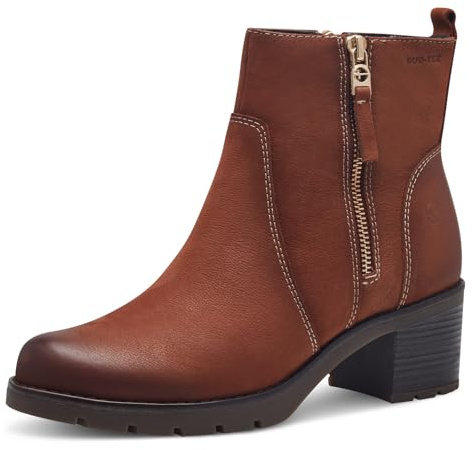 Tamaris Comfort bottes hiver femme à talon cuir doublées, Cognac Nubuk, 37 EU