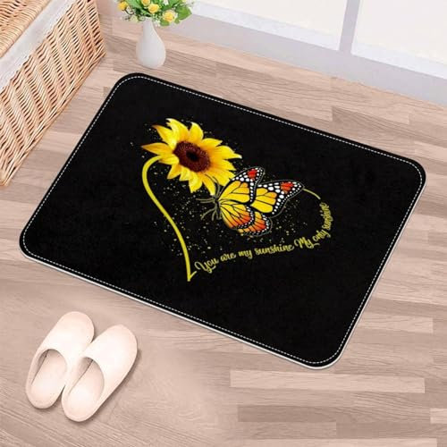 Luoweisi Non-Slip Door Mat Heart Shaped Sunflower, Soft Machine Washable Doormats Entrance Rug, Super Absorbent Floor Mats for Front Back Door, Entryway, Pets and Dogs - 60x40 cm