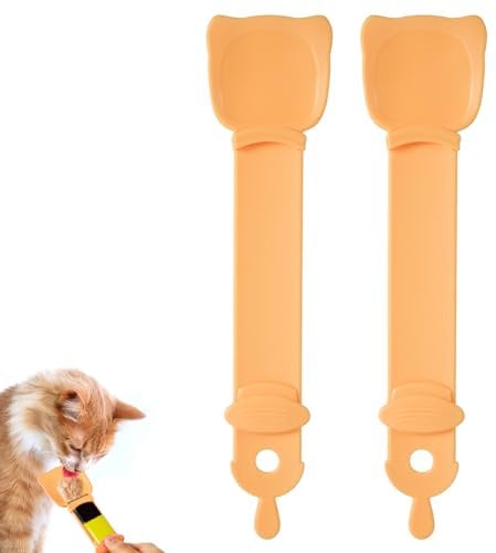 PEUTIER 2 Pzs Comedero para Gatos, Lindas Cucharas para Apretar con Forma de Cabeza de Gato Dispensador de Comida para Gatos 2 en 1 Cucharas de Comida para Gatos para Comida Húmeda (Naranja)