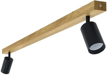 LED Wood Deckenstrahler 2 Flammig Schwenkbar - Handgefertigte Spots Deckenleuchte Modern aus Eiche - Strahler Deckenlampe Holz - GU10 Spotlight Lampe Wohnzimmer (Ohne Glühbirne) - Länge 90cm