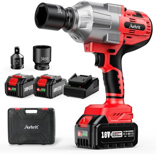 Avhrit 1600Nm Avvitatore a Impulsi a Batteria 2x 50000mAh, Professional 3/4 Elevata Avvitatori a Massa Battente con 2x5.0Ah Batteria, presa a impulsi da 34 mm per dado ruota