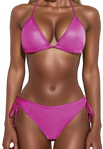 Maillot de bain deux tailles pour femmes Push Beachwear Bikini Plus pièces Maillots de bain Tankinis Ensemble maillot de bain soutien-gorge à armatures, rose vif, L