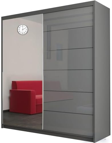 ZIUSA Wardrobe - High Gloss and Mirror Sliding Double Door Wardrobe (Grey, 150 CM)