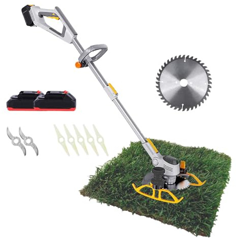 Kindevieft Electric Weed Wacker, Cordless Weed Whacker, Edger Trimmer, Battery Operated Lawn Mower, Brush Cutter with 3 Different Types of Blades, for Home, Garden and Lawn