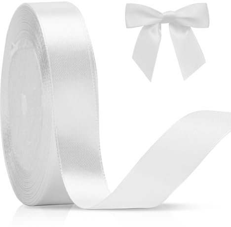 KINGLAKE 20mm White Satin Ribbon for Gift Wrappring, 22M Polyester Balloon Ribbon Fabric Thick Ribbon for Crafting,Xmas,Valentine,Bouquets,Cake, Hair Bow, Wedding Party Decoration