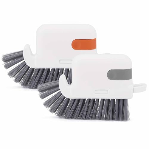 PEUTIER 2pcs 3 in 1 Window Groove Cleaning Brush, Multifunctional Sliding Door Track Cleaner with Hard Bristle Crevice Brush, Built-in Scraper & Clip, Orange, Grey, White