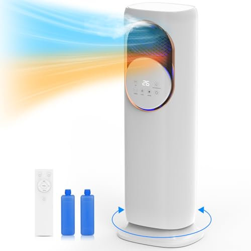 Rebongki Air Conditioner, Portable Air Cooler, Fan Heater and Cooler, Cooling Fan with Air Humidifier, 4L Water Tank, 3 Wind Speeds, 2 Ice Packs Evaporative Air Cooler for Bedroom, Home (01)
