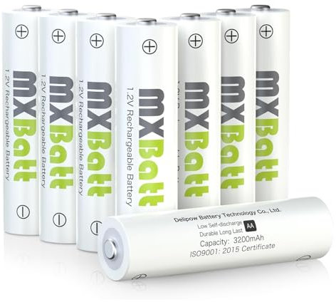 MXBatt Wiederaufladbare Batterien AA Nimh 1.2V 3200mAh Hohe Kapazität, AA Akkus Wiederaufladbar 8 Stück Laden Bis zu 1200 Mal Wieder auf Für Spielzeugautos, Fernbedienungen und Haushaltsgeräte