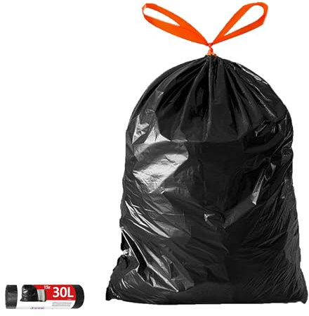 TARUNMO Bin Liners 20-30L,Black Pedal Bin Liners Red Drawstring,Strong Bin Bags Unscented for Office,Bin Liner Heavy Duty 54X62cm (20)