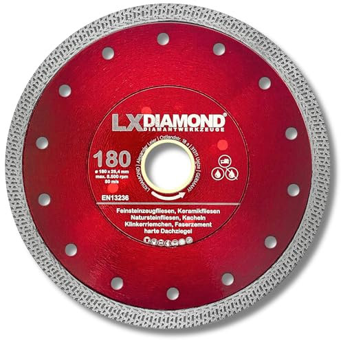 LXDIAMOND Diamant-Trennscheibe 180mm x 25,4mm Diamantscheibe für Feinsteinzeugfliesen Fliesen Natursteinfliesen extra dünn - Premium Trennscheibe 180 mm
