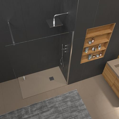VAROBATH | Plato de Ducha ONE – Material Resina con Carga Mineral y Textura Pizarra Antideslizante C3 – Incluye Válvula Desagüe y Rejilla (MOKA RAL1019, 90x100)