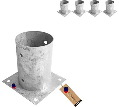 GeZu Impex Support Poteau a Visser Galvanisé à chaud Lot de 4 Ø 101 mm rond pour bois pied platine clôture pergola angle base