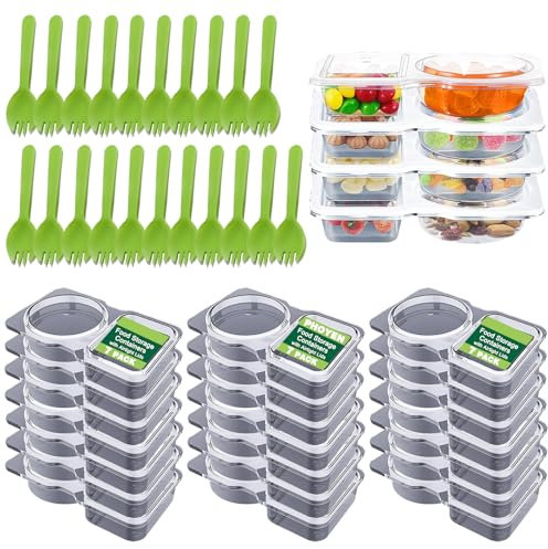 PHOYEN Set di 21 contenitori riutilizzabili per snack, contenitore per condimenti a doppio scomparto con coperchio, senza BPA, a prova di perdite, con cucchiai, per scuola, pranzo in ufficio, salse da