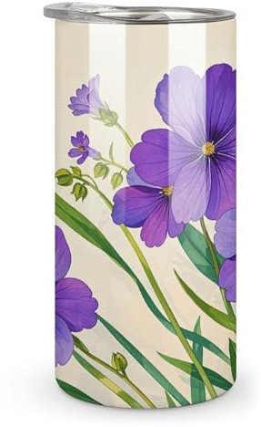 Helicopter Cup Insulated Coffee Cups Stainless Thermos Cup Vertical Cup Stanley Cup Tea Cup Sealed Drinking Lid Watercolor Violet Flower Printed Mugs For Office And Home 10 OZ
