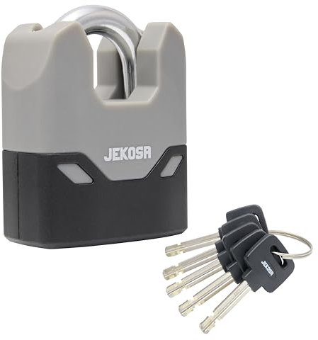 Jekosa® SDP66 Lucchetto Per Impieghi Gravosi Con 5 Chiavi – Archetto In Acciaio Antitaglio Da 11 Mm, Guscio Protettivo Impermeabile | Lucchetto da Esterno Per Capannoni, Cancelli, Armadietti