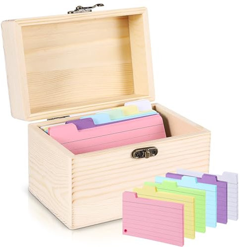 ALLOMN Holz-Rezeptbox mit Karten, robuste Karteikartenbox für Küche, Hochzeit und Brautparty, Etui mit 150 Notizkarten