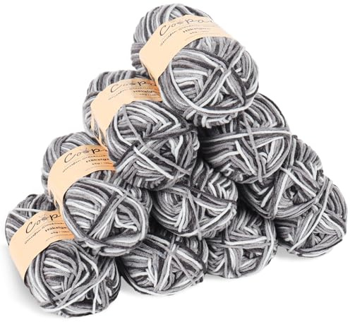 Coopay 10 Pelote de Laine à Tricoter Dégradé, 450g, Multicolore Laine Crochet Doux, 5 Brins Fil à Tricoter, Laine Crochet Tricot pour Layette, Écharpe, Chaussettes - Gris Blanc