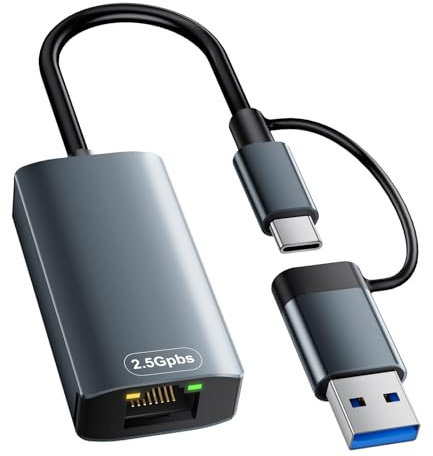 Adattatore USB Ethernet 2500Mbps,2 in 1 Adattatore Ethernet USB C,adattatore USb C EtherNet RJ45 2.5Gbps,uSb c ether net,adattatore eTher net USb per iPad/iPhone/MacBook/Mac/Surface/Windows/IOS/Linux