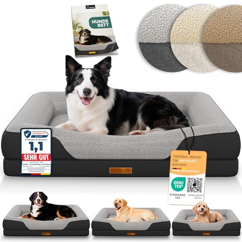 ELONEO orthopädisches Hundebett Grosse Hunde - 122x89x20cm, Hundekorb mit Memory Foam, Hundematte wasserdicht und waschbar, Hundekissen, Hundematratze mit weicher Polsterung, schwarz