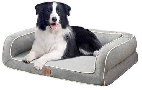 EMME Orthopädisches Hundebett mit Kopfstütze & Einkuschelecken | Bambuskohle-Schwamm, weiche Kunstfell-Außenhülle, waschbar, rutschfest, für den Innen- und Außenbereich geeignet