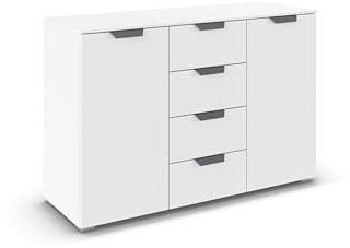 Rauch Möbel ADITIO, Kommode, Farbe Weiß, Breite 120 cm | Sideboard im modernen Look, 2-türig, 4 Schubladen, Soft-Close, für Schlafzimmer, Gästezimmer, Wohnzimmer, Flur