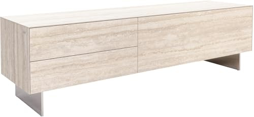 DELIFE TV-Board Cuor Keramik Laminam® Travertino Bianco Creme-Weiß 180 cm 1 Klappe 2 Schubfächer Fuß Schwebeoptik Edelstahl Lowboard