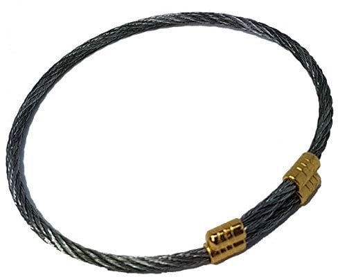 Vonchic Mens Bracelet Gold Grey Wire Rope 221 Stainless Steel 7.8cm Across w/ 5mm Thickness