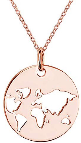 MATERIA Rosegold Kette Anhänger Weltkugel - 925 Silber Kettenanhänger Welt Erde rose gold 42 + 5cm in Etui KA-438