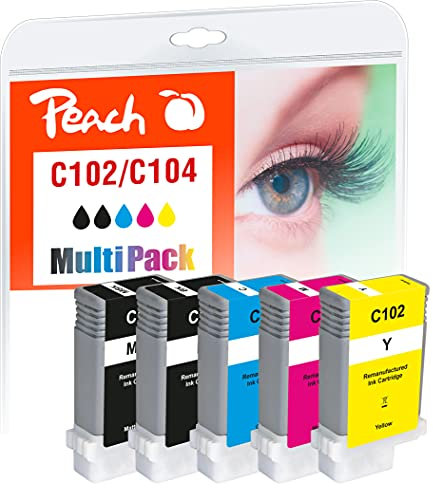 Peach C101/102/103/104/107 Spar Pack Druckerpatronen (2xBK, C, M, Y) ersetzt Canon PFI-102, PFI-104M für z.B. Canon Imageprograf IPF 710, Canon Imageprograf IPF 750, Canon Imageprograf IPF 755